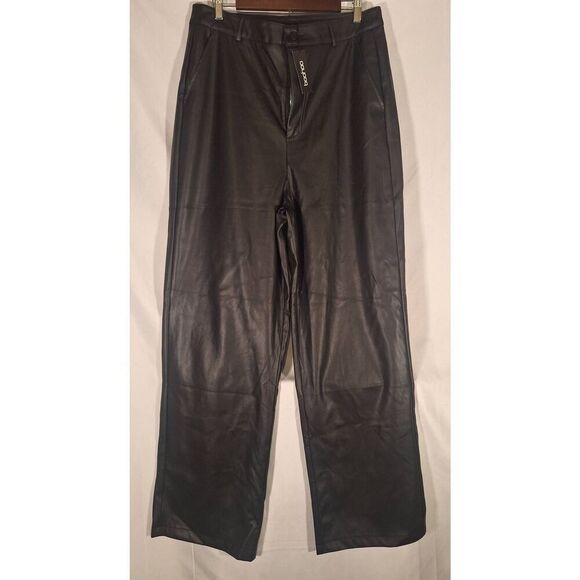 Boohoo Womens Relaxed‎ Fit Tall Leather Trousers Size 12 NEW - Picture 1 of 4